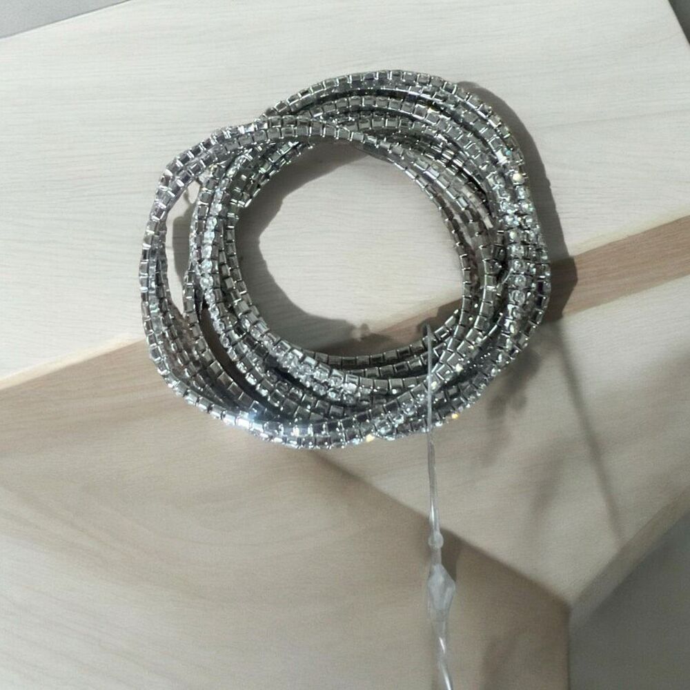 12 Rhinestone Stretchable Silver Bracelets - image 2